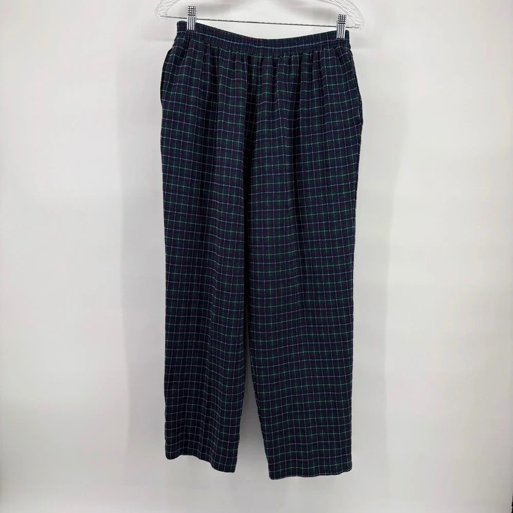 Alfred‎ Dunner Women's 2 Piece Outfit Vest Sweater Pants Plaid Blue Red M 12 USA